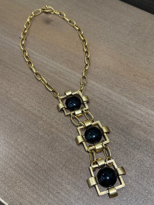 Heritage Cabachon Triple Drop Necklace in Gold & Black
