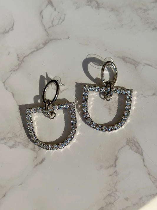 Horsebit and Rhinestone Earrings in Silver