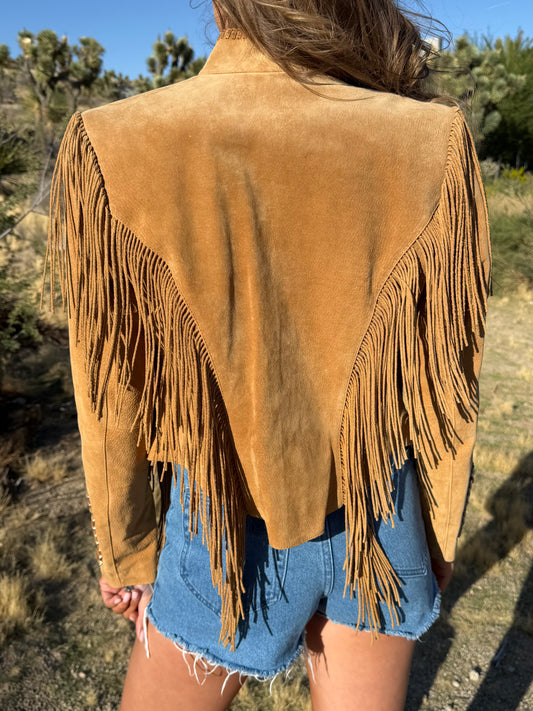 Vintage Tan Suede Fringe Jacket Size Large