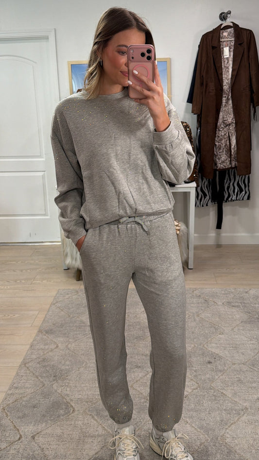 FINAL SALE!! “Out Of Office" Rhinestone Lounge Set in Grey