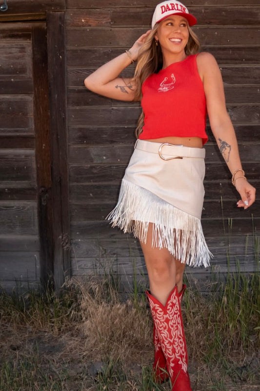 FINAL SALE!! Feeling Lucky Embroidered Tank in Red