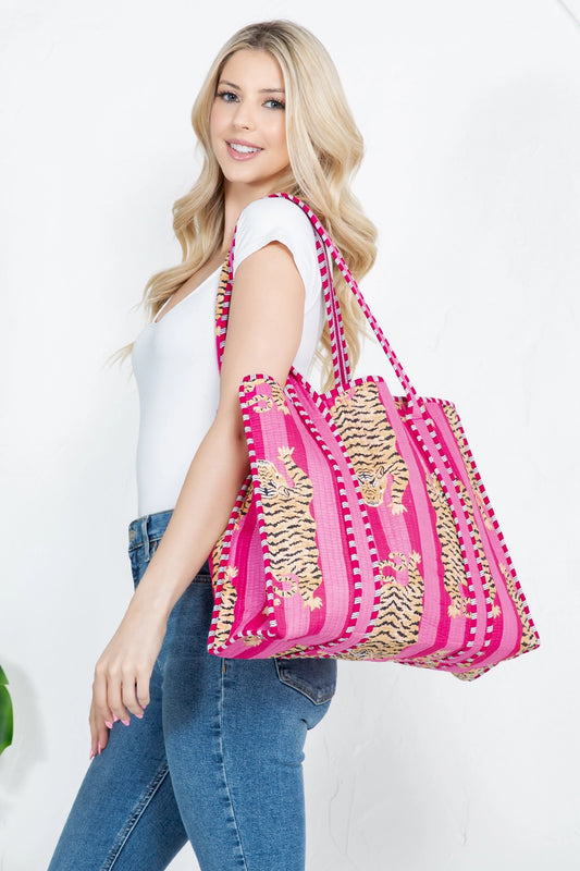 DOORBUSTER!! Tiger Print Reversible Tote in Pink