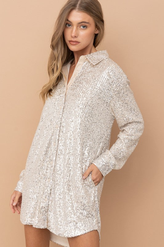 Gold Sequin Shirt Dress