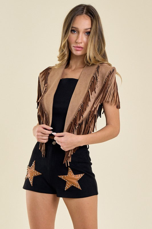 NEW!! The "Bronc" Fringe Suede Shawl in Tan