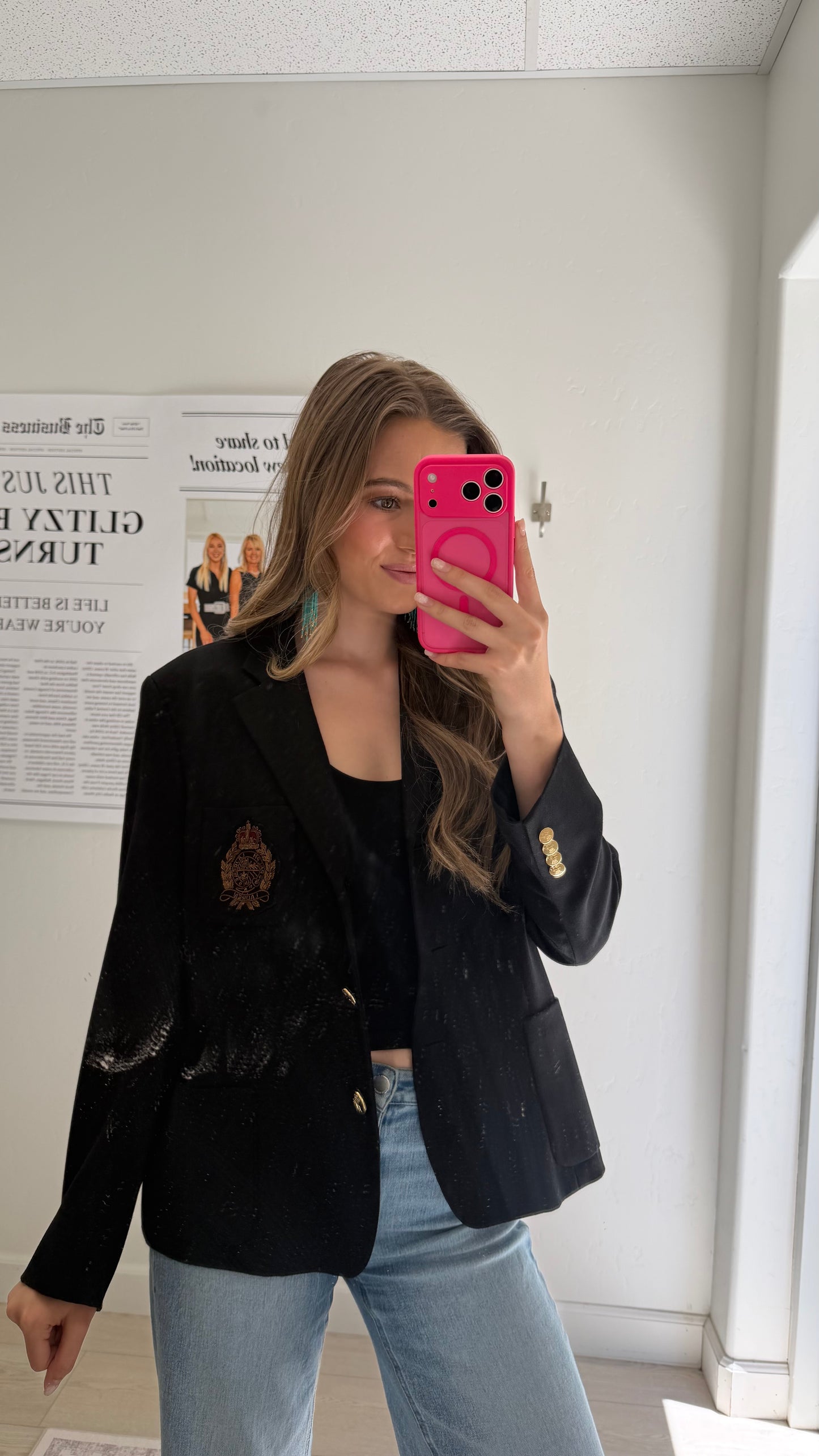 NEW!! Vintage Ralph Lauren Black Crest Wool Blazer Size 12