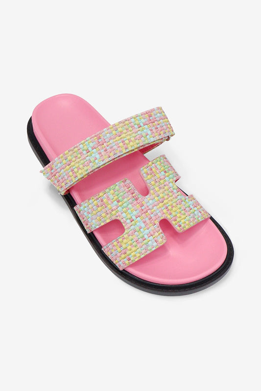 The Lowkey Famous Slide in Pink Raffia