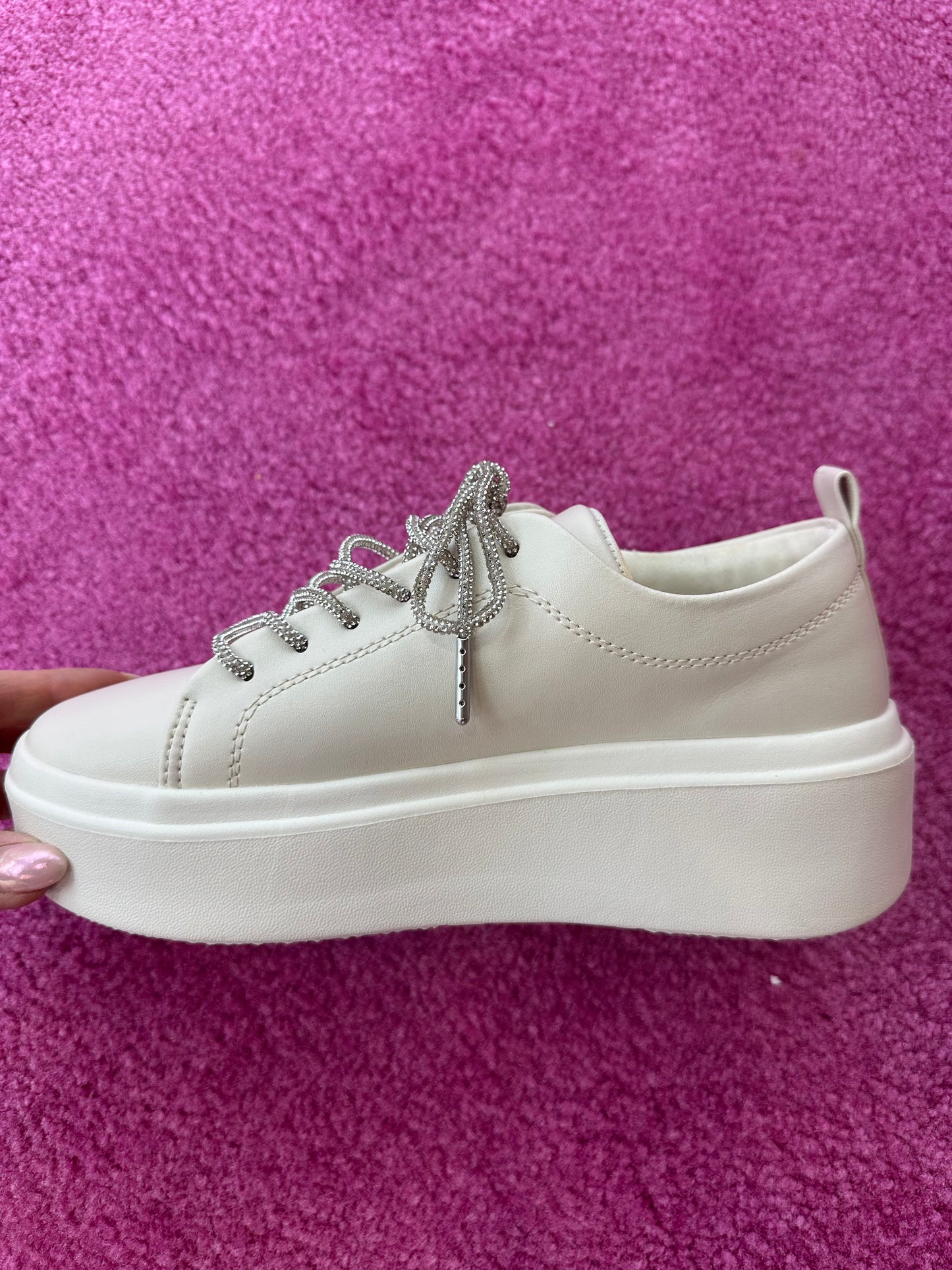 FINAL SALE!! Platform Sneaker with Rhinestone Laces in Beige