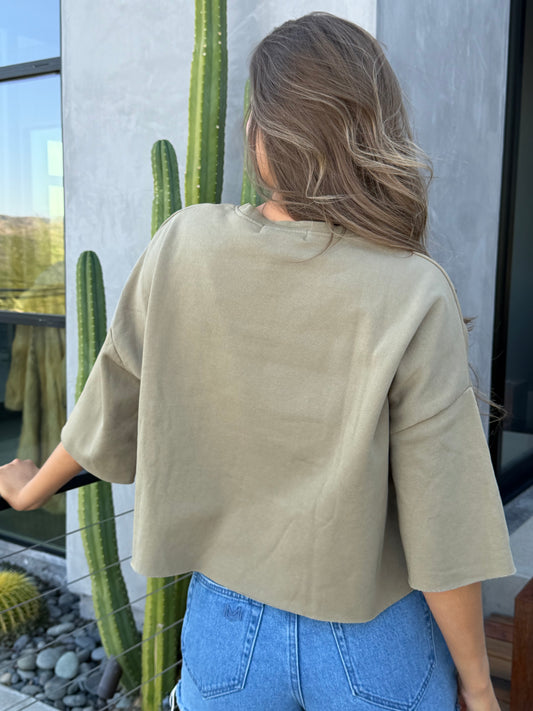 Country Music Club Cropped Sweatshirt in Olive