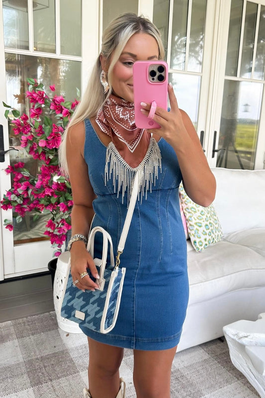 AS SEEN ON WHITNEY RIFE!! Crystal Fringe Satin Bandana in Rust