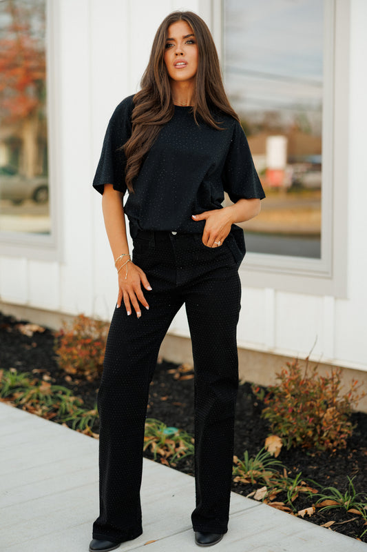 "Brooklyn" Rhinestone Tee in Black
