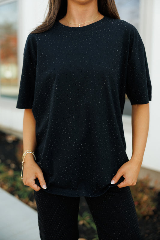 NEW!! "Brooklyn" Acid Wash Rhinestone Tee in Black