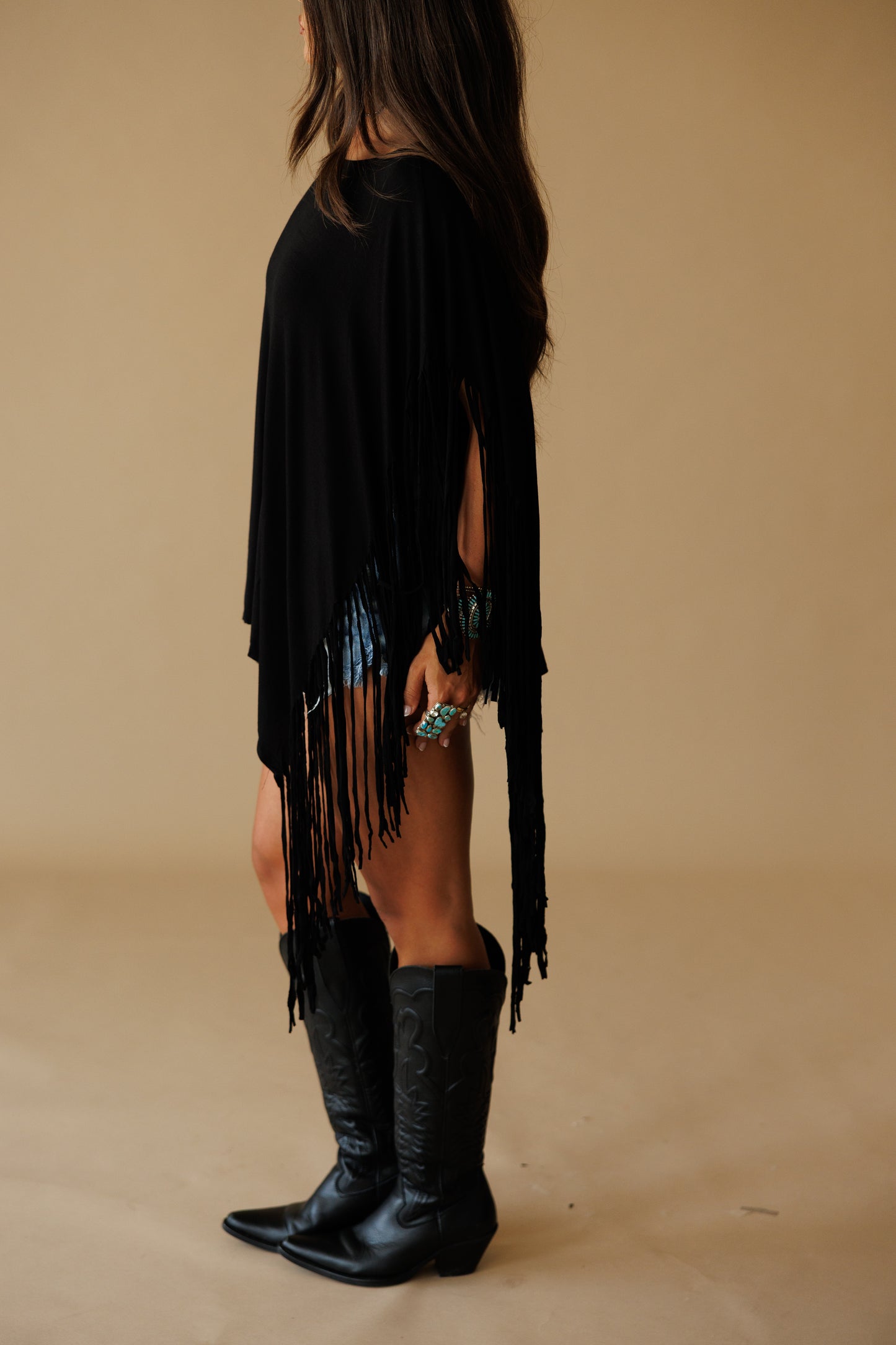 Oversized Fringe Top in Black