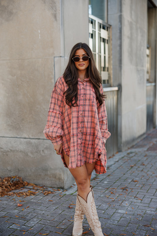 NEW!! Vintage Oversized Plaid Button Down Top