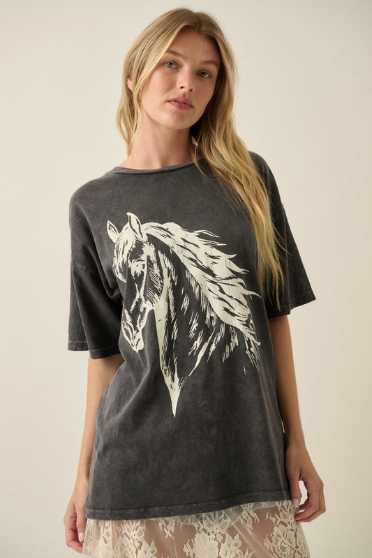 Vintage Horse Graphic Tee -Charcoal