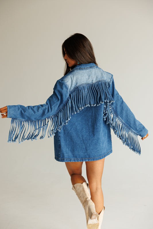 "Status Symbol" Denim Fringe Blazer