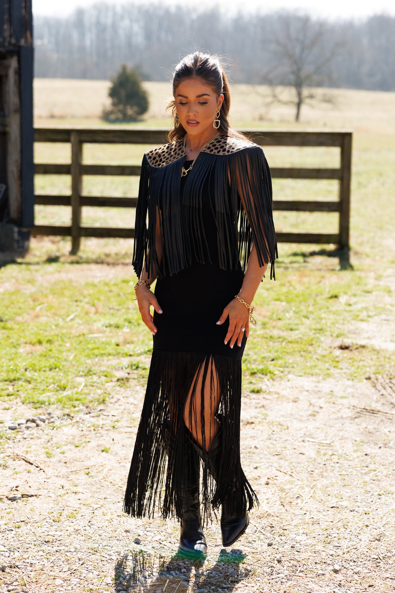 NEW!! Cowhide Fringe Shawl in Leopard