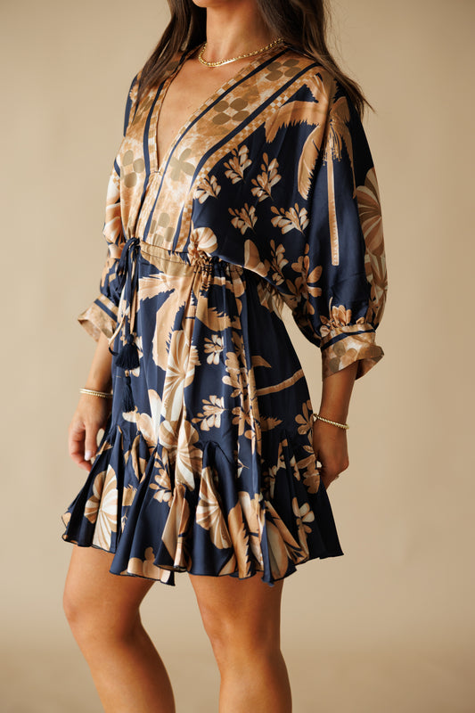 "Florence" Tassel Mini Dress in Navy