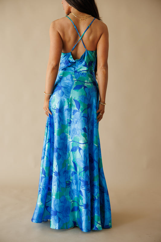 The "Positano" Halter Maxi Dress in Blue