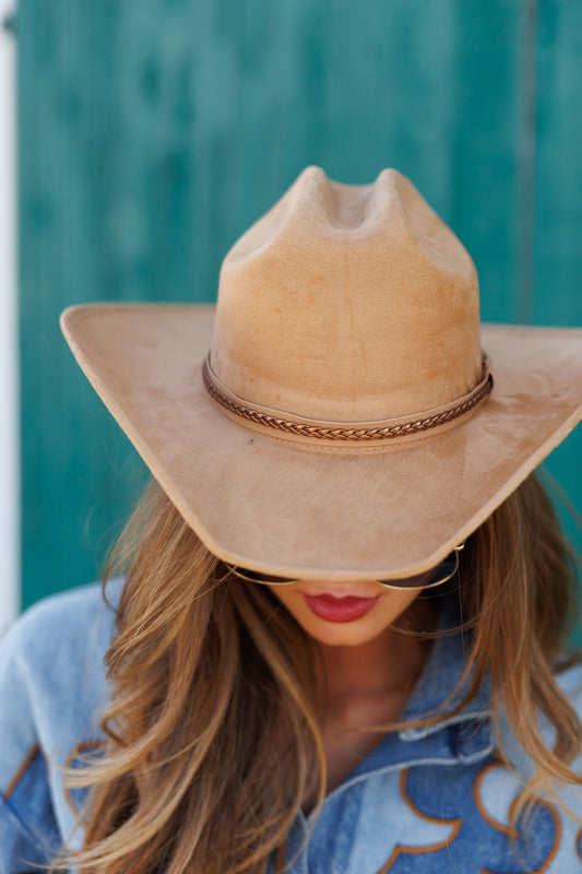 The "El Dorado" Faux Suede Cowboy Hat in Tan