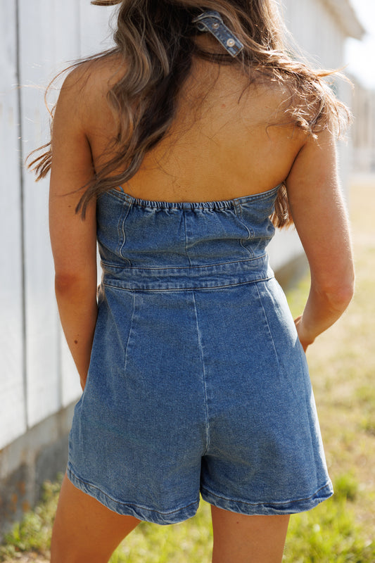 "Indie" Halter Denim Romper