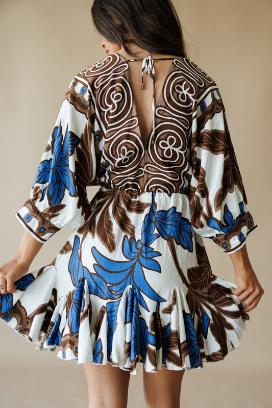 "Palma" Tassel Mini Dress in Brown