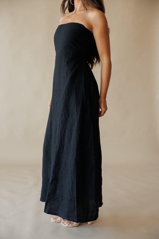 Olivia Black Linen Maxi Dress