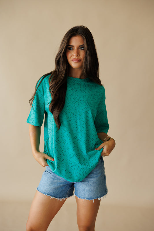 Brooklyn Acid Wash Rhinestone Tee in Green