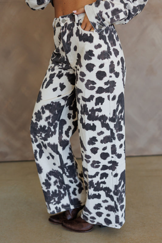 "Out West" Cow Print Wide Leg Pants