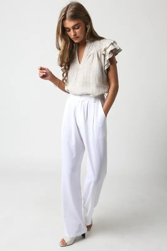 Dani Linen Blouse in Nude Stripe