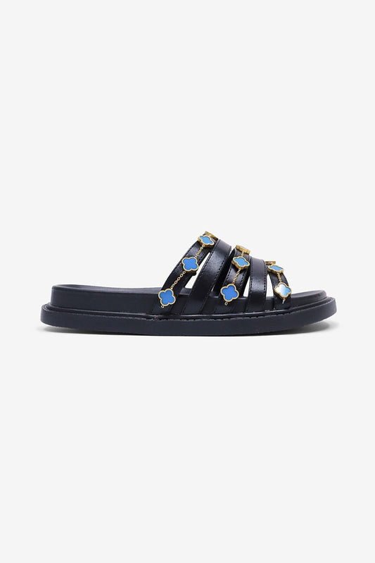 Tulum Slide in Black and Turquoise