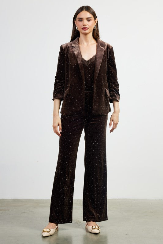 FINAL SALE!! After Party Rhinestone Velvet Blazer in Brown