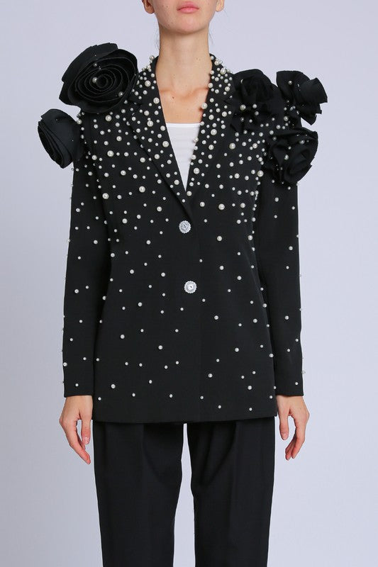 FINAL SALE!! Pearl & Rosette Embellished Blazer