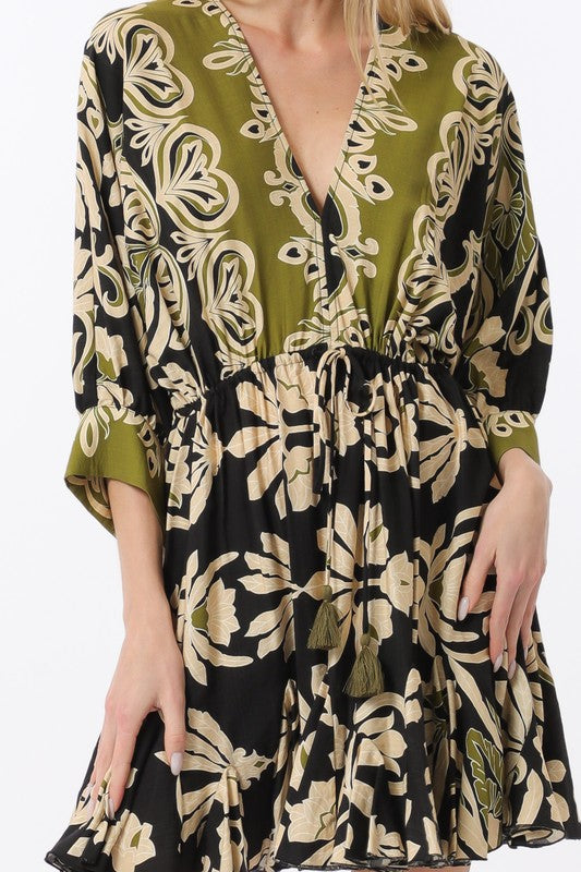 FINAL SALE!! "Tuscany" Floral Tassel Mini Dress in Black