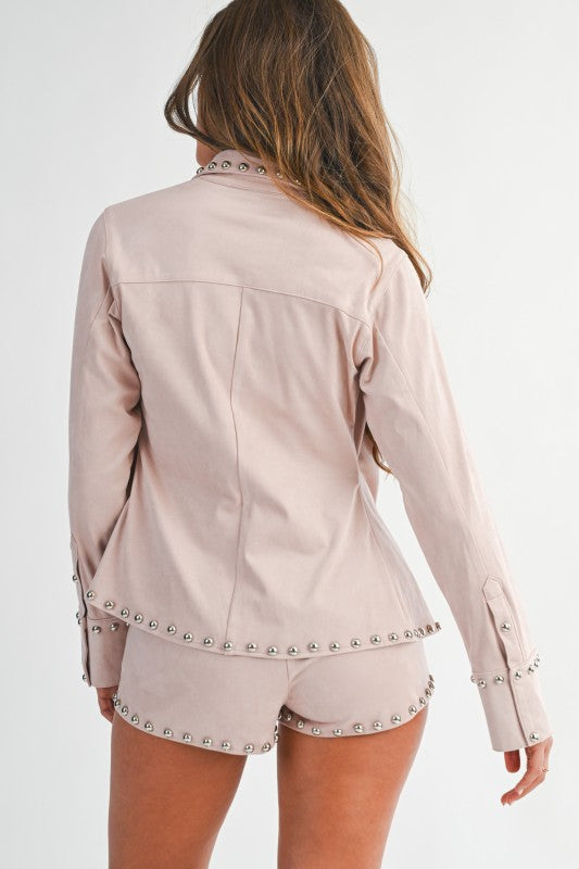 NEW!! Suede Studded Button Down Top in Blush