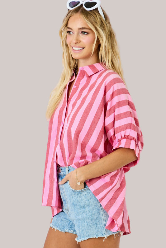 Striped Button Down Top in Pink