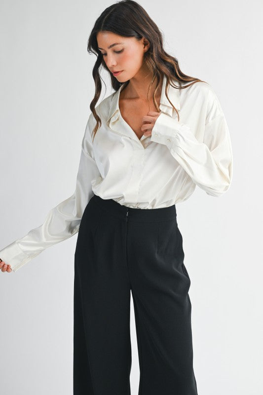 PREORDER!! Oversized Button Down Bodysuit in Cream