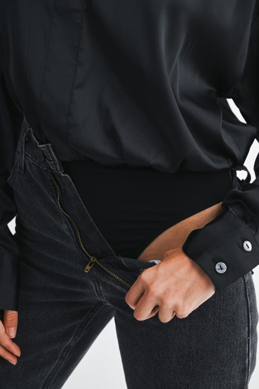 NEW!! Oversized Button Down Bodysuit in Black