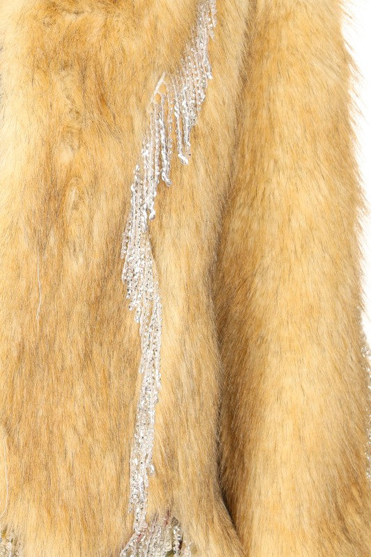 NEW!! "The Moment" Rhinestone Fringe Faux Fur Jacket
