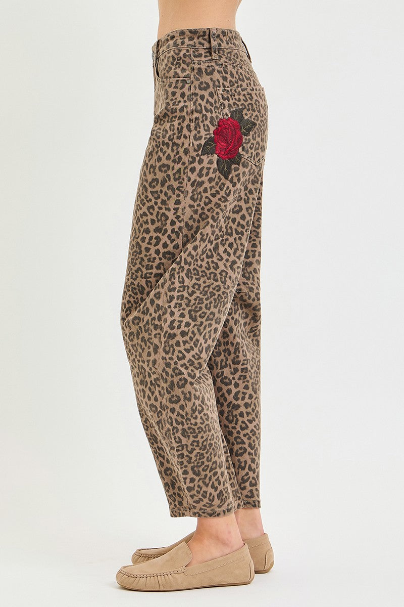 Leopard Print Barrel Leg Jeans