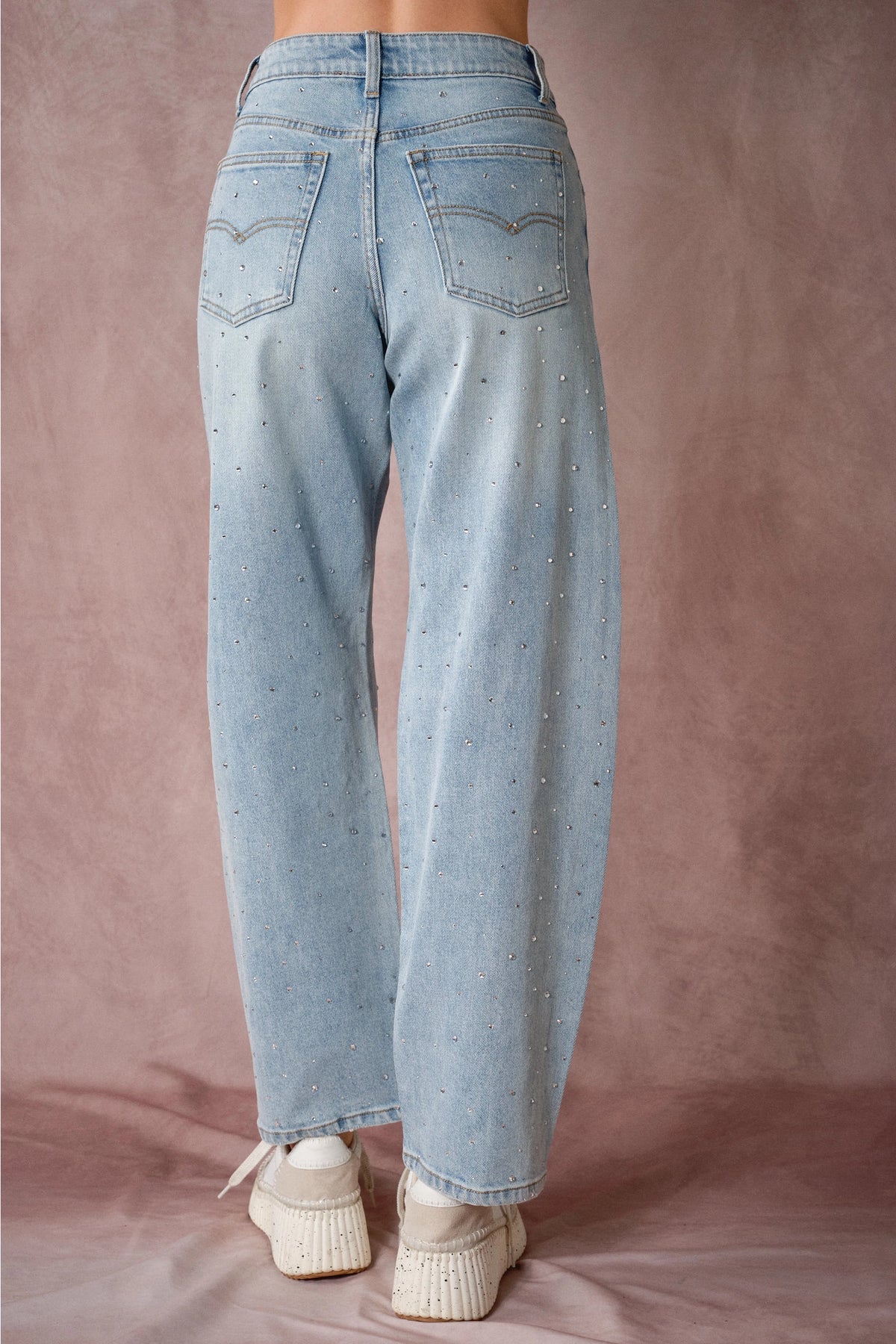 "After Dark" Rhinestone Barrel Jeans