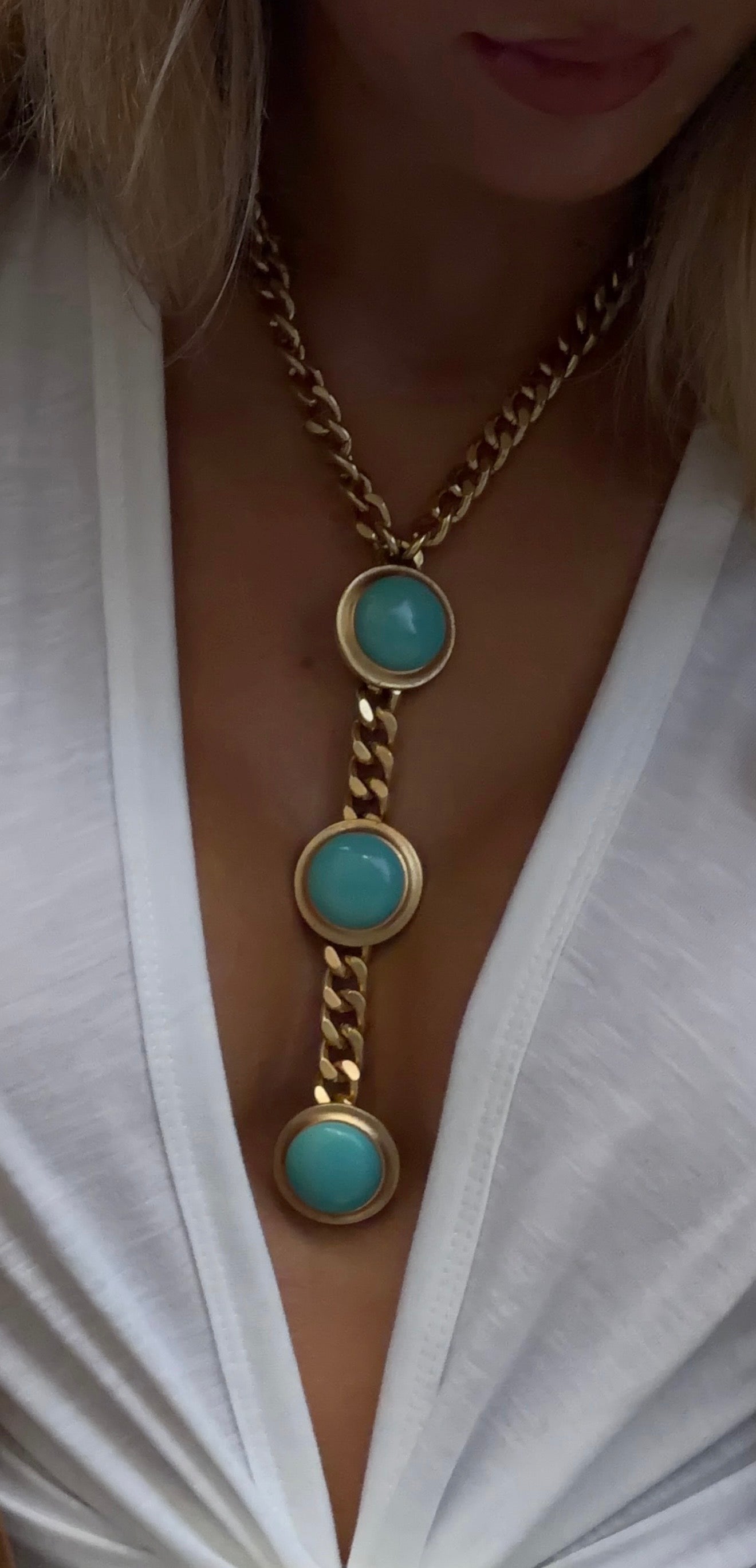Cabachon Triple Drop Necklace in Gold & Turquoise - PRE ORDER