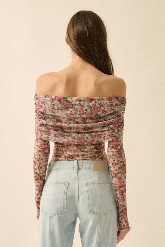 NEW!! Ivory Rose Mesh Off the Shoulder Bodysuit