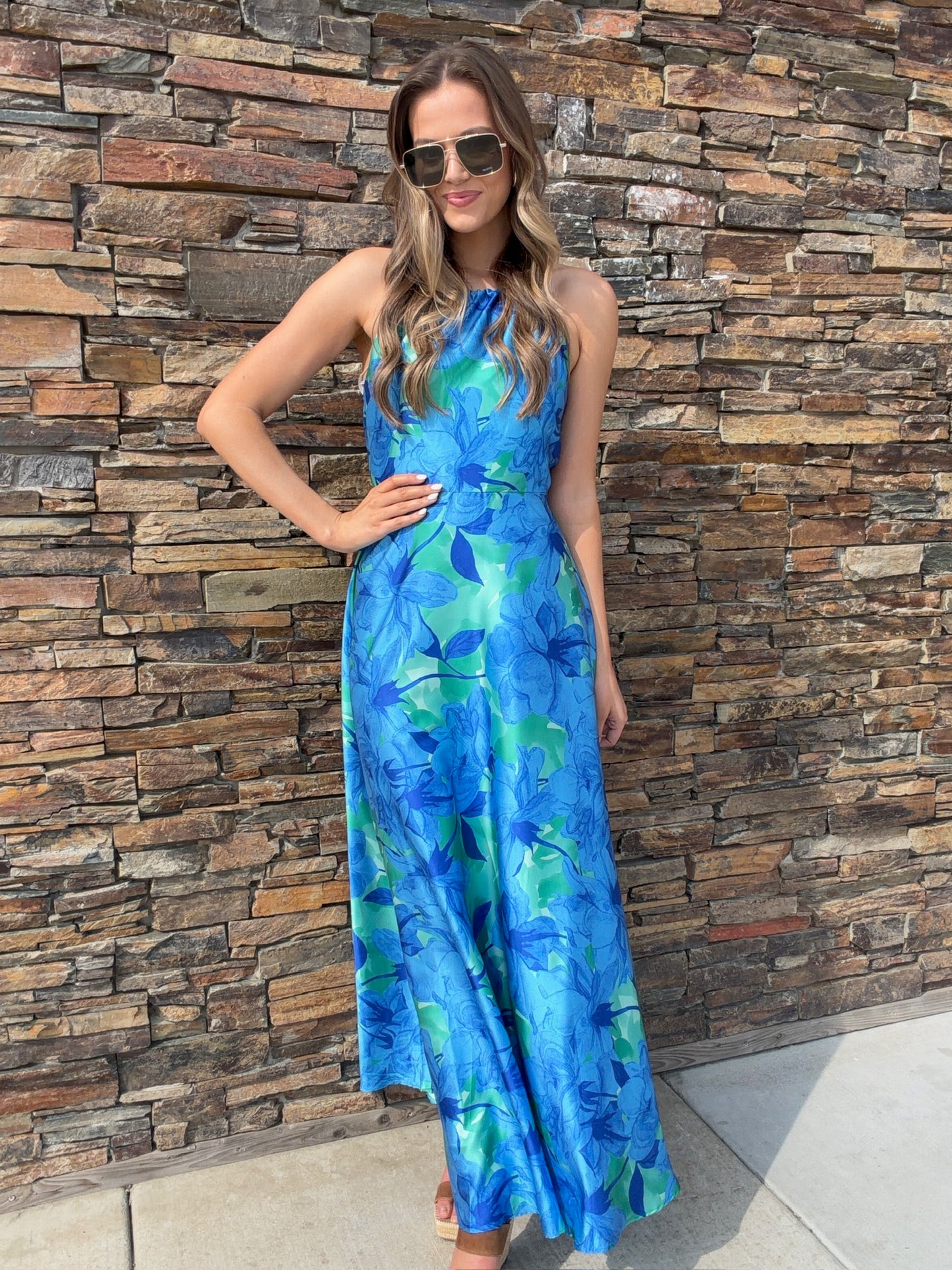 The "Positano" Halter Maxi Dress in Blue