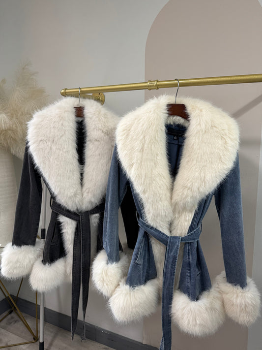 NEW!! "Show Stopper" Faux Fur Black Denim Jacket