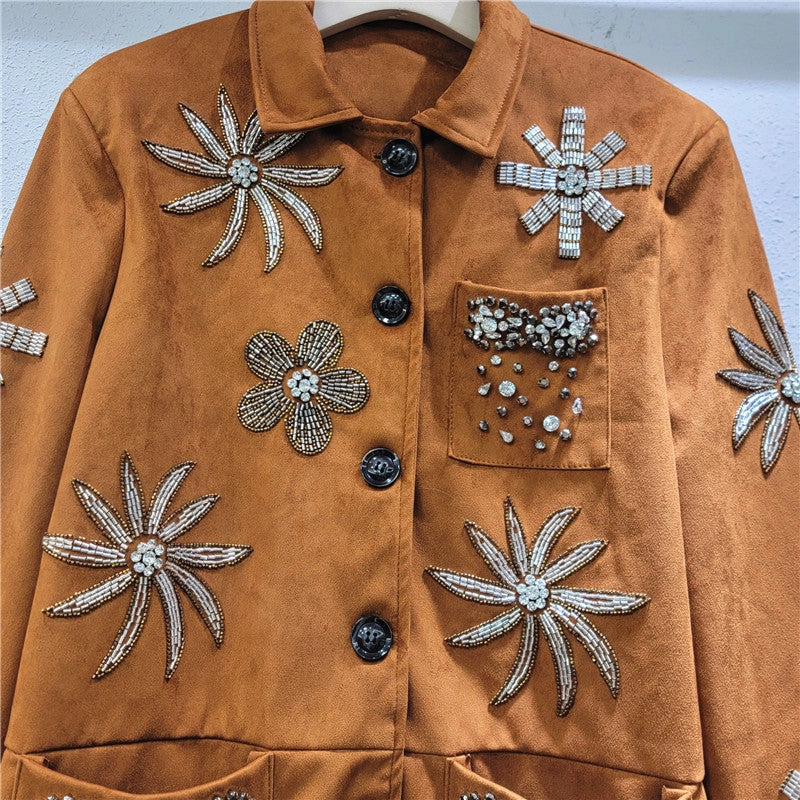 Camel Suede Embellished Jacket