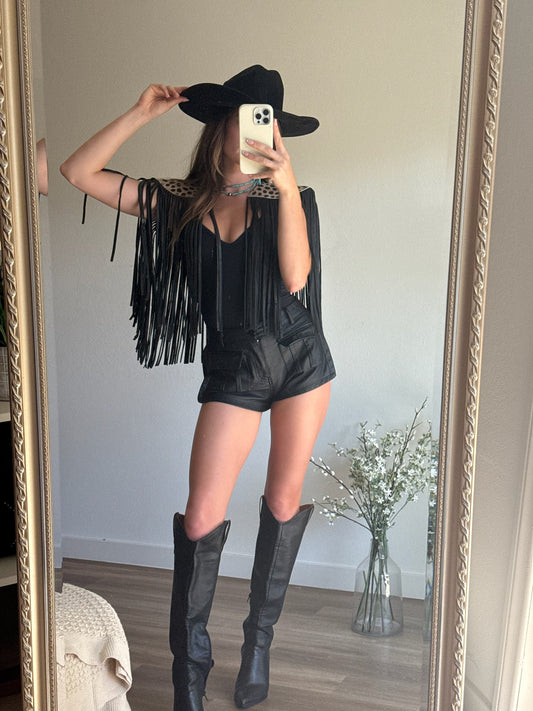 NEW!! Cowhide Fringe Shawl in Leopard