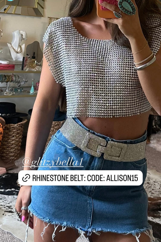 BACK IN STOCK!! "Sparkle” Rhinestone Stretch Belt (8218170851567)