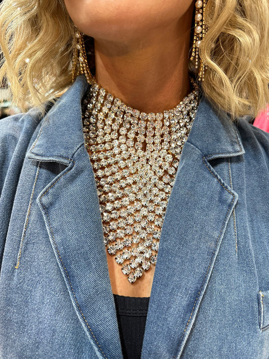 AS SEEN ON LILYAN & OTHERS!! Crystal Statement Necklace & Bandana in Silver/Clear (8221062496495)