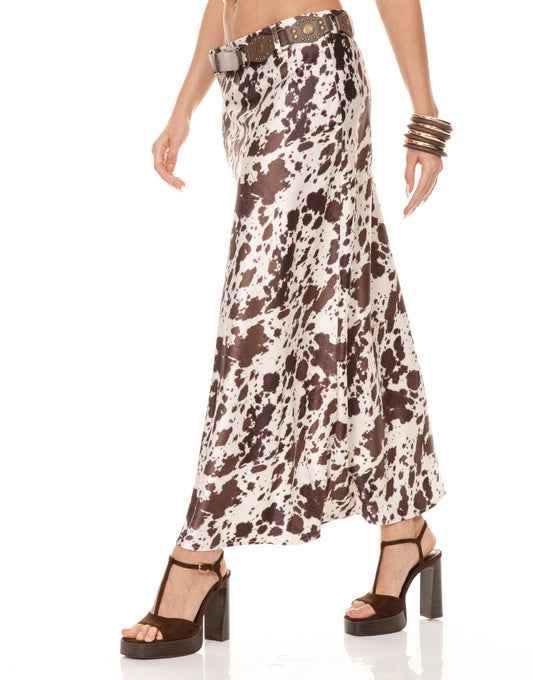 NEW!! The Dallas Cow Print Satin Maxi Skirt