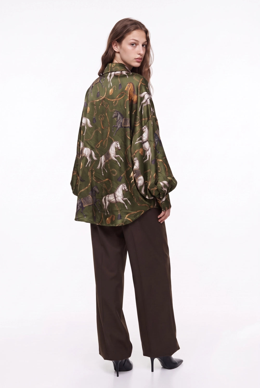 Horseprint Satin Top in Olive